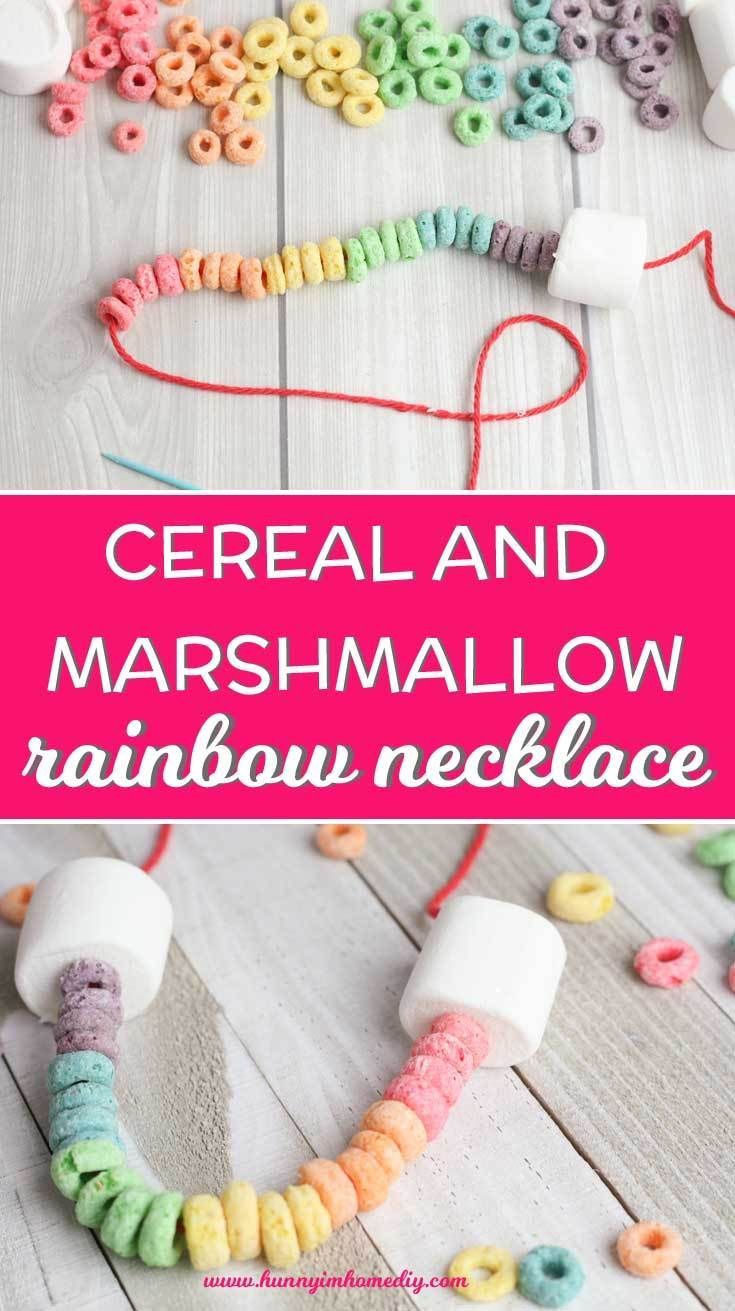 cereal and marshmallow rainbow necklace made with beads