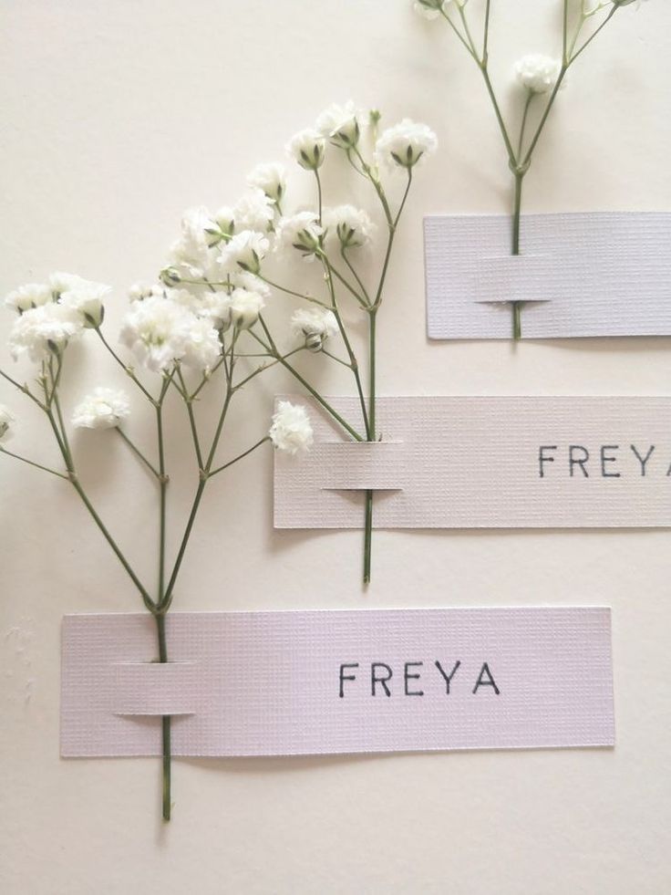 three different types of flowers with labels attached to them that say freya, freya and freya