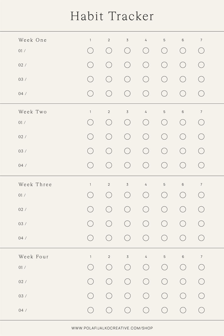 the habit tracker is shown in black and white, with numbers on each one side