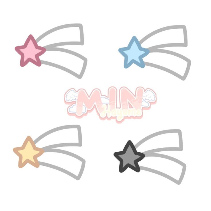 three different colored stars and the word'mmm'written in white with pink, blue