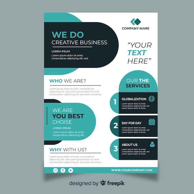 a blue and black business flyer template with circles on the bottom, two different colors