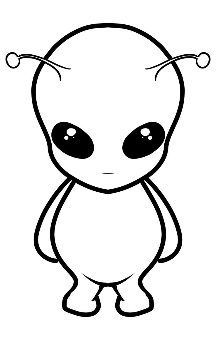 an alien with big eyes is shown in this black and white drawing, it appears to be looking at the camera