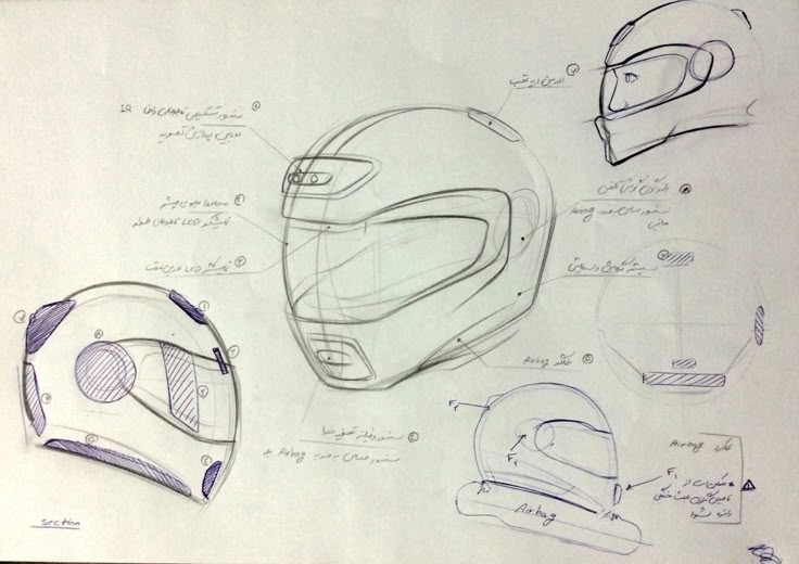 sketches of motorcycle helmets are shown in this image