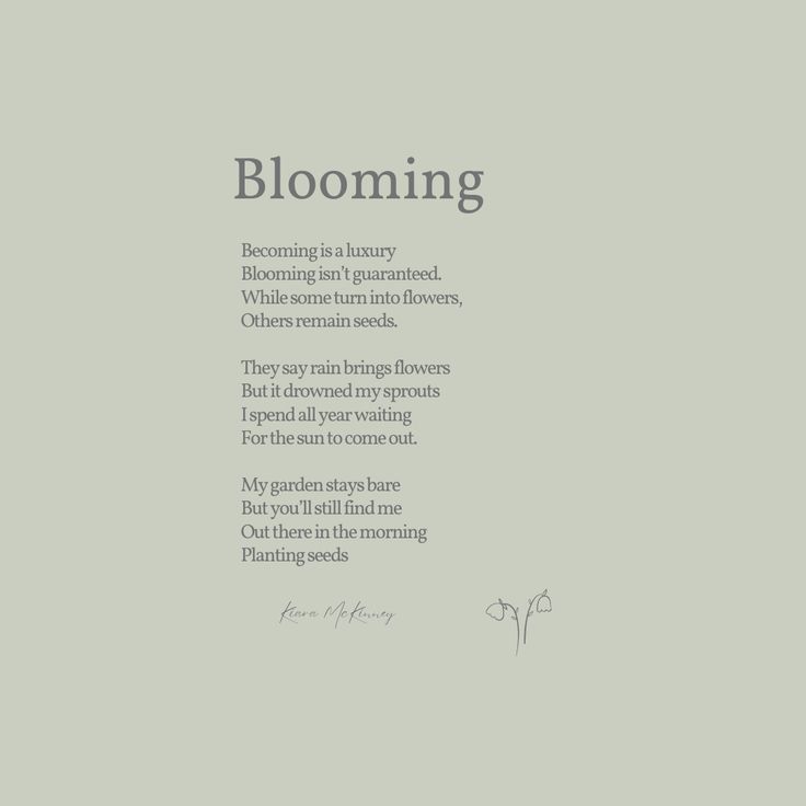 the words blooming are written in black and white on a light green background with flowers