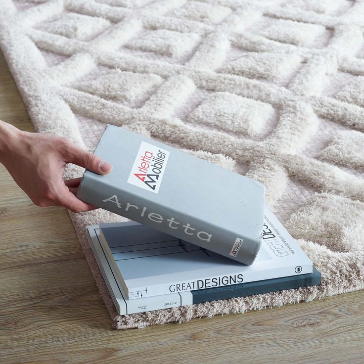 a person is using a vacuum to clean a rug on the floor with two books