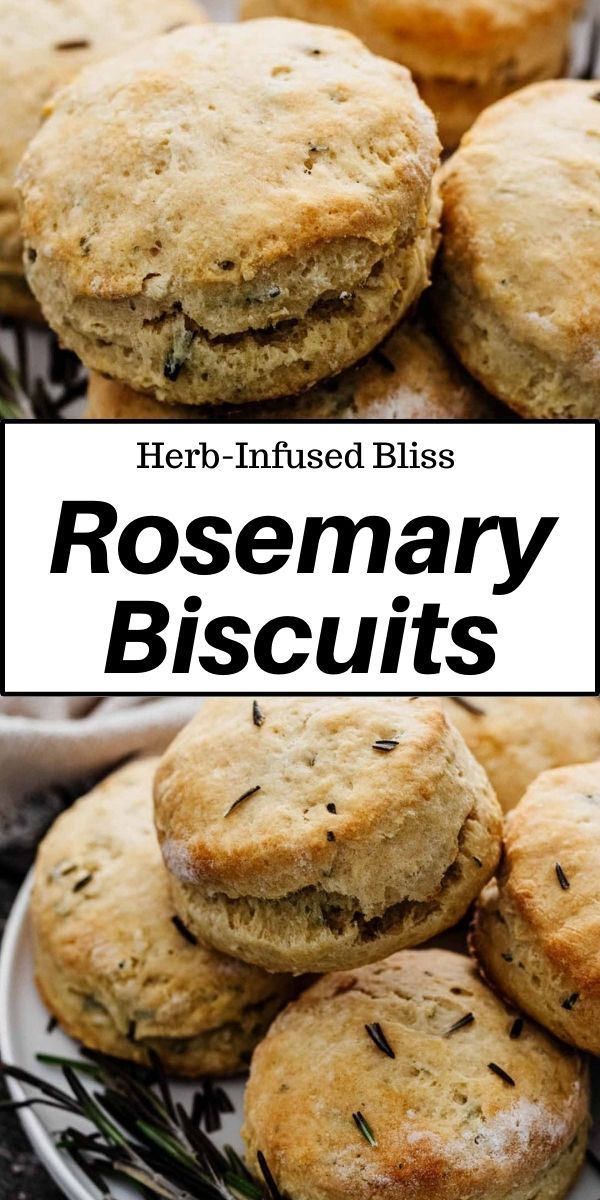 rosemary biscuits on a plate with the words herb - infused biscuits in black and white