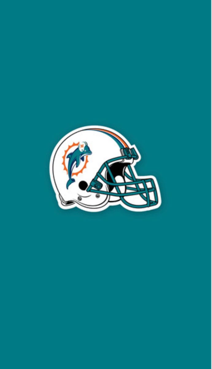 the miami dolphins logo is shown on a blue background with white and black stripes, as well as a football helmet