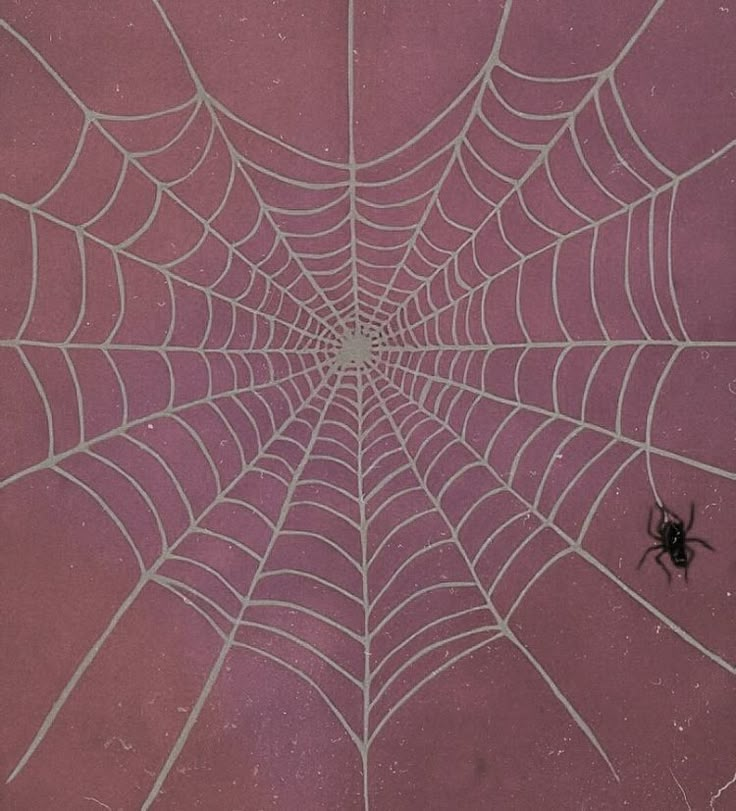 a spider sits in the center of a web on a purple background with white lines