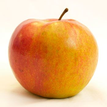 an apple sitting on top of a white table