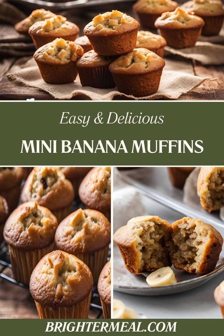 easy and delicious mini banana muffins recipe that is perfect for breakfast or brunch