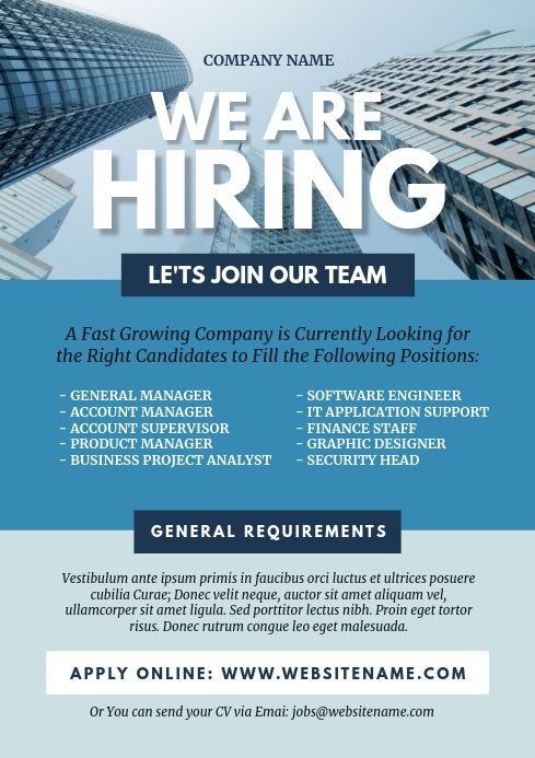 a flyer for a company that is hiring