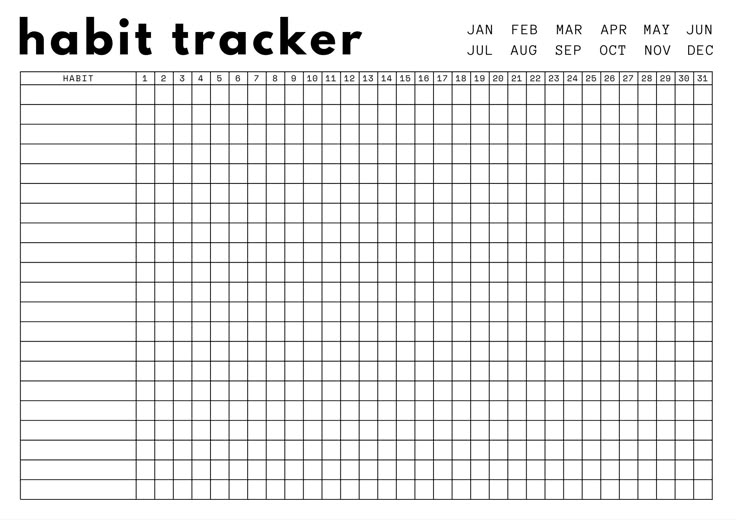 a printable habit tracker is shown in black and white