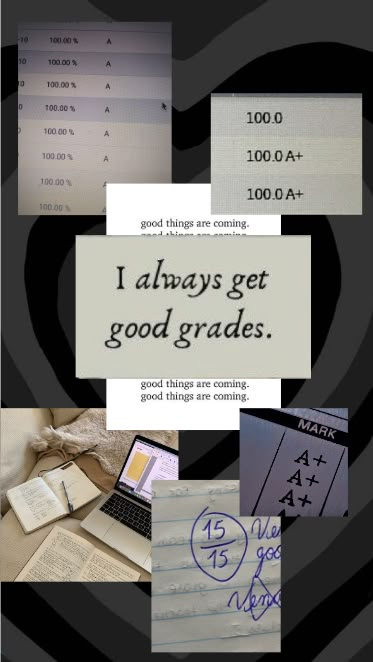 a collage of different types of writing and pictures with the words i always get good grade