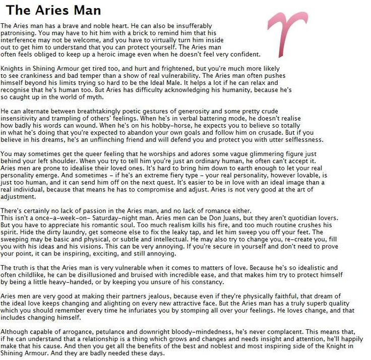 an article about the aries man written in pink ink on white paper with black writing