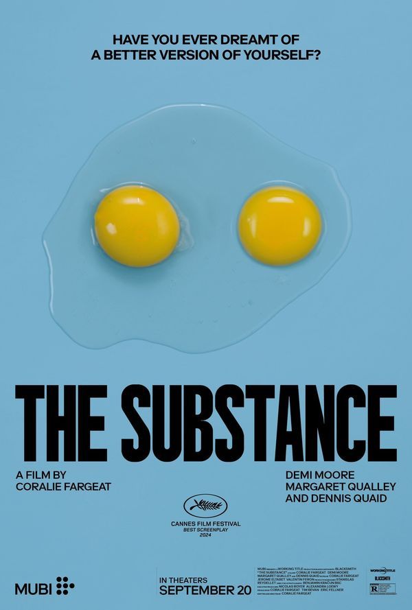 the substance movie poster with two fried eggs