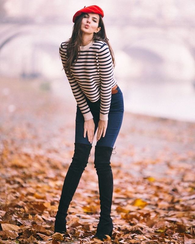 2017/12/23 18:08:30 lookforaday Beret Outfits, Beret Outfit, Rome Outfits, Boots With Jeans, Fabric Boots, Paris Chic, Boots Knee High, Otk Boots, Foggy Morning