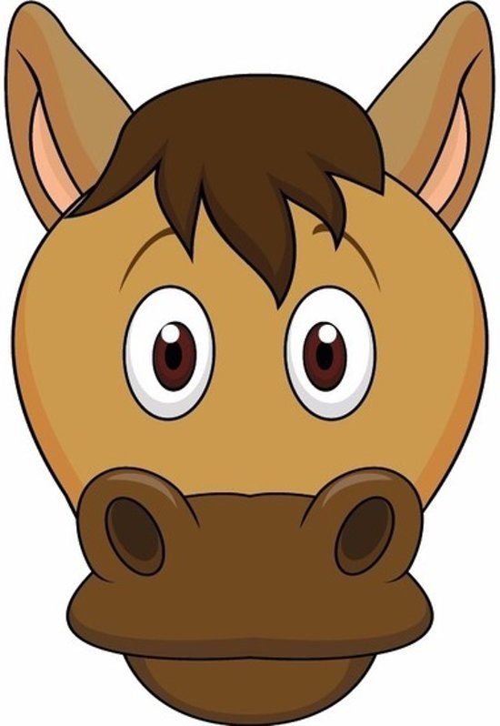 a brown horse's head with big eyes and short hair is shown in this cartoon