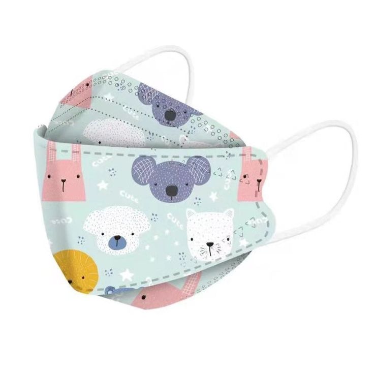 a face mask with koala bears and stars on the front, two different colors