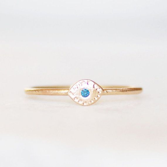 Blue Diamond Evil Eye Ring - Skinny Gold Band - Choose 14k OR 18k Eco-Friendly Recycled Gold Blue 14k Gold Stackable Promise Rings, Blue 14k Gold Birthstone Ring For Promise, Blue 14k Gold Birthstone Promise Ring, Blue Diamond Promise Ring In 14k Gold, Blue Birthstone Diamond Ring In 14k Gold, Blue 14k Gold Diamond Birthstone Ring, Blue 14k Gold Diamond Ring With Birthstone, Blue 14k Gold Stackable Rings, 14k Gold Blue Diamond Ring