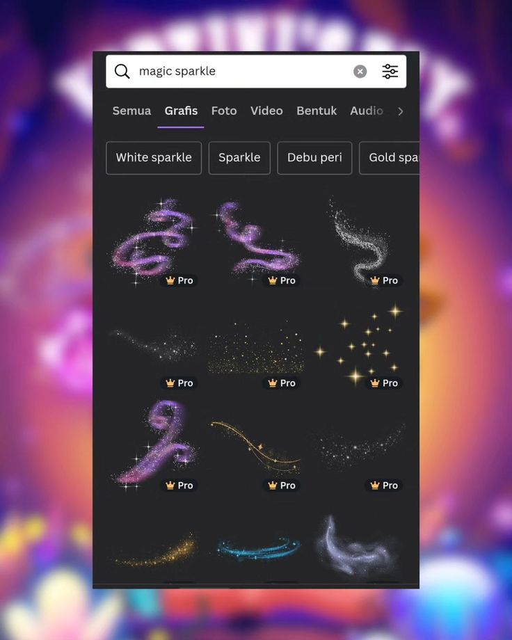 an iphone screen showing the different types of sparkles and stars on it's display