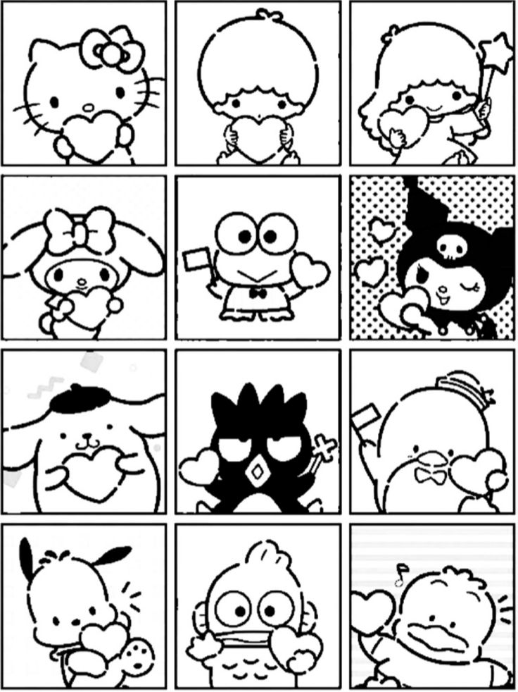 the simpsons characters are all drawn in black and white, with different expressions on them