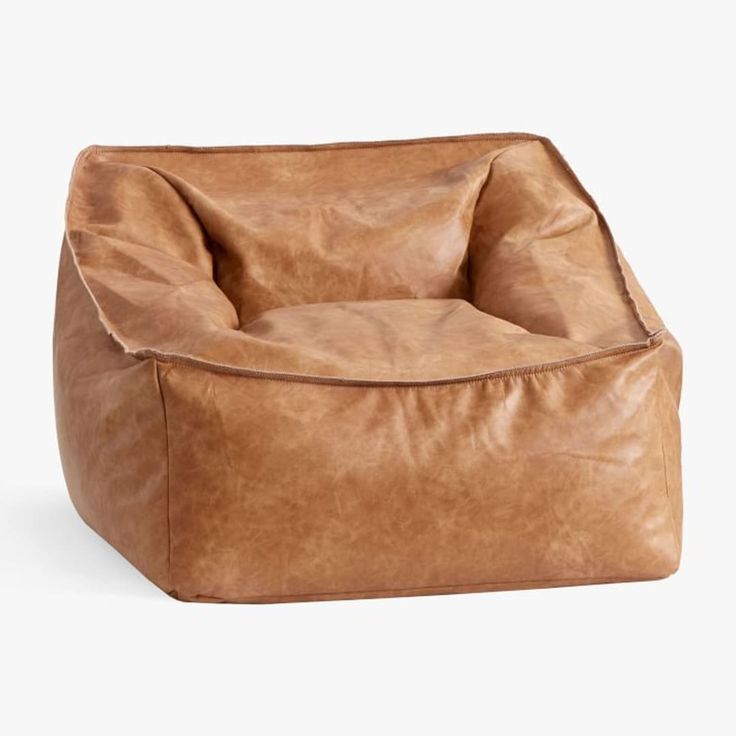 a brown leather bean bag chair