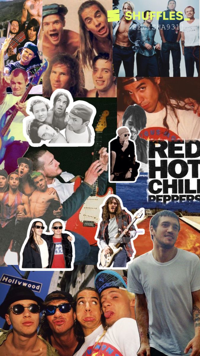 a collage of photos with the words red hot chili peppers on them and pictures of people