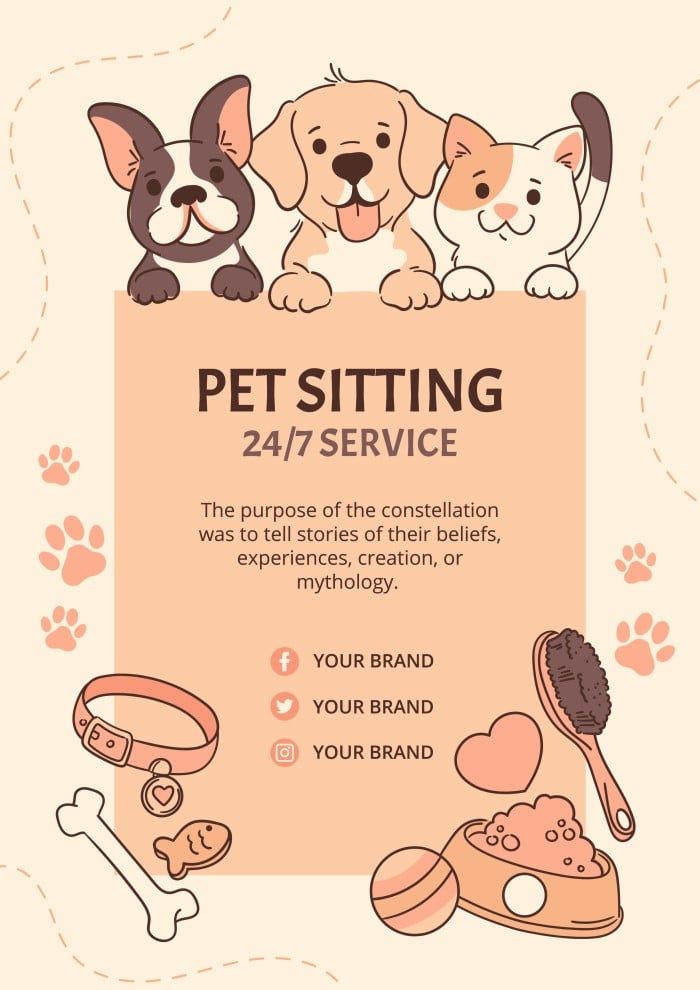 a flyer for pet sitting with dogs and cats