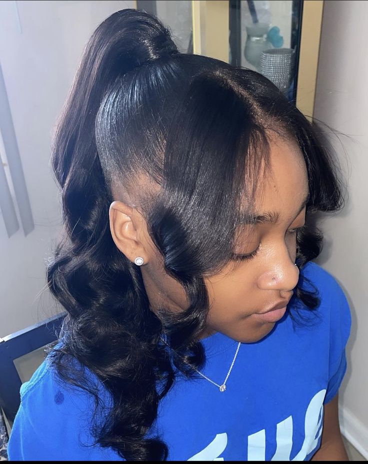 Braided Frontal Ponytail, 5th Grade Graduation Hairstyles, Teen Ponytail Hairstyles Black, Middle School Hairstyles Black, School Dance Hairstyles, Straight Ponytail Hairstyles, Ponytails Hairstyles, Teenage Girl Hairstyles, Weave Ponytail Hairstyles