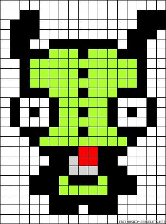 an image of a pixel art piece with green and white squares in the shape of a demon