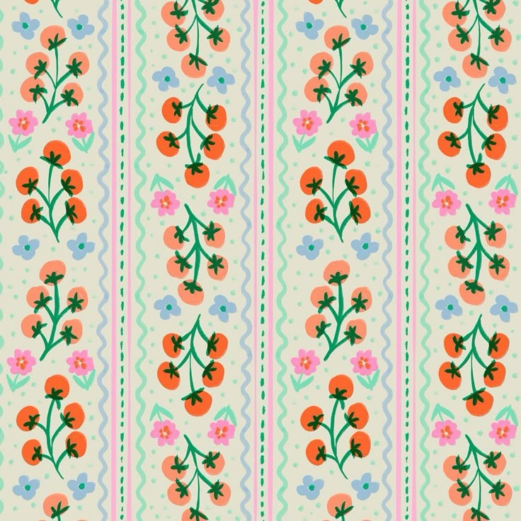 an image of a flower pattern on a wallpaper background with stripes and flowers in the middle