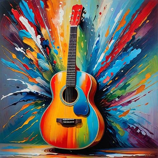 an acoustic guitar painted in bright colors