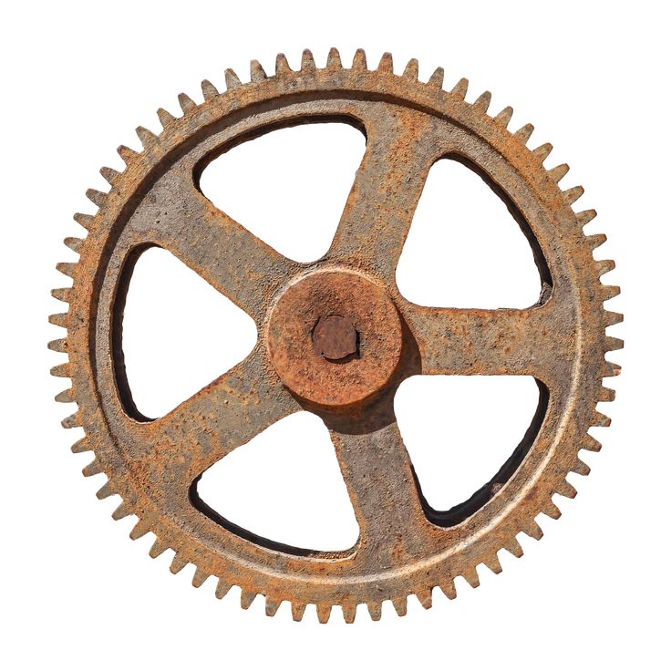 an old rusty gear wheel on a white background stock photo - image 349874