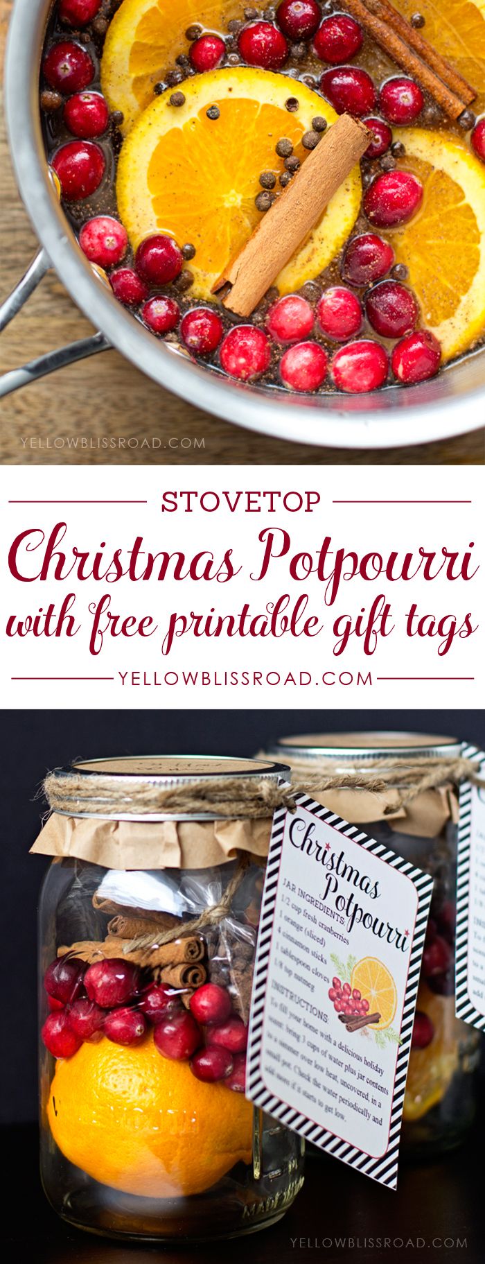 an orange and cranberry christmas potpoure with free printable tags