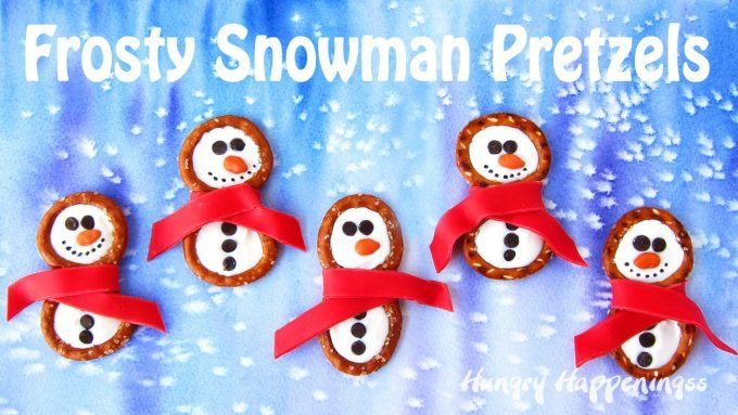 frosty snowman pretzels are arranged in the shape of a snowman