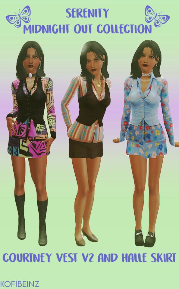 three women in short skirts and high heels standing next to each other with the caption's name on them