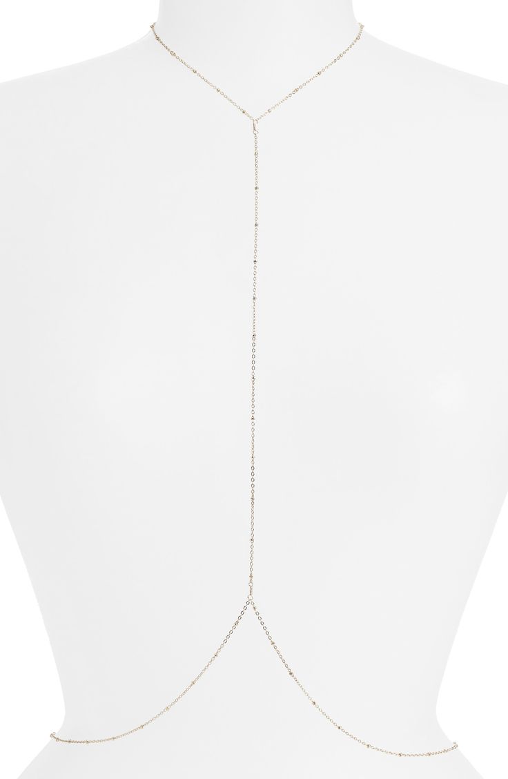 Glam up your look with this dainty body chain detailed with beaded stations for elegant sparkle. 18k-gold plate or sterling silver plate Made in the USA or imported Delicate Adjustable Gold Body Chain, Gold Beaded Chain Adjustable Body Jewelry, Delicate Gold Body Chain, Adjustable Gold Dainty Body Chain, Silver Adjustable Beaded Body Chain, Dainty Adjustable Gold Body Chain, Delicate Silver Body Chain For Party, Adjustable Silver Body Jewelry With Delicate Chain, Silver Dainty Body Jewelry With Delicate Chain