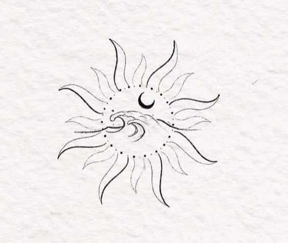 the sun and moon are drawn in black ink on white paper with watermarks