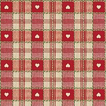 a red and white checkered pattern with hearts on the front, as well as two smaller hearts on the back