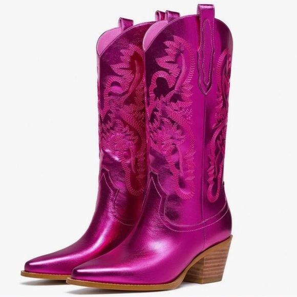 Pink boots Hot Pink Cowboy Boots, Hot Pink Cowgirl Boots, Cowboy Boots For Women, Pink Cowboy Boots, Pink Cowgirl Boots, Pink Cowboy, Metallic Boots, Pink Cowgirl, Boot Pulls