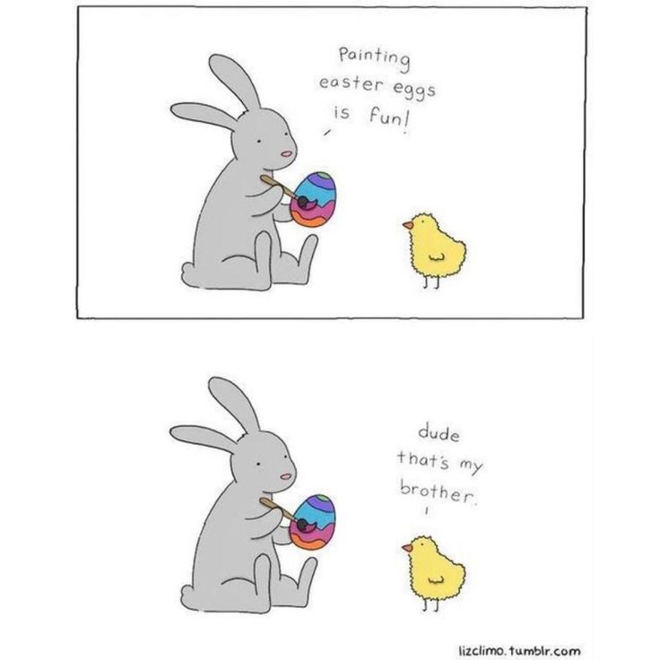 an easter bunny and chick sitting next to each other with eggs in their mouths,