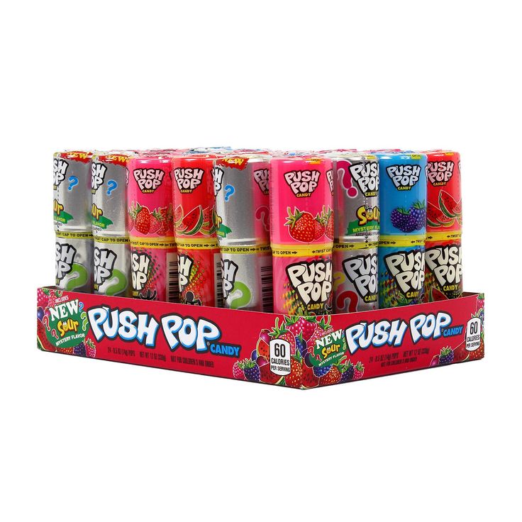 rush pop fruit flavored gummy bars in display case