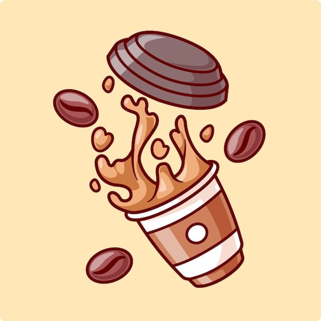 a coffee cup falling into the ground with beans coming out of it and spilling on top