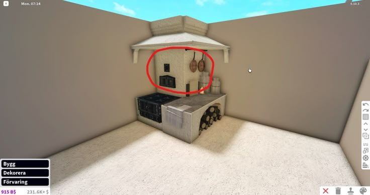 a virtual view of a kitchen with a stove and oven