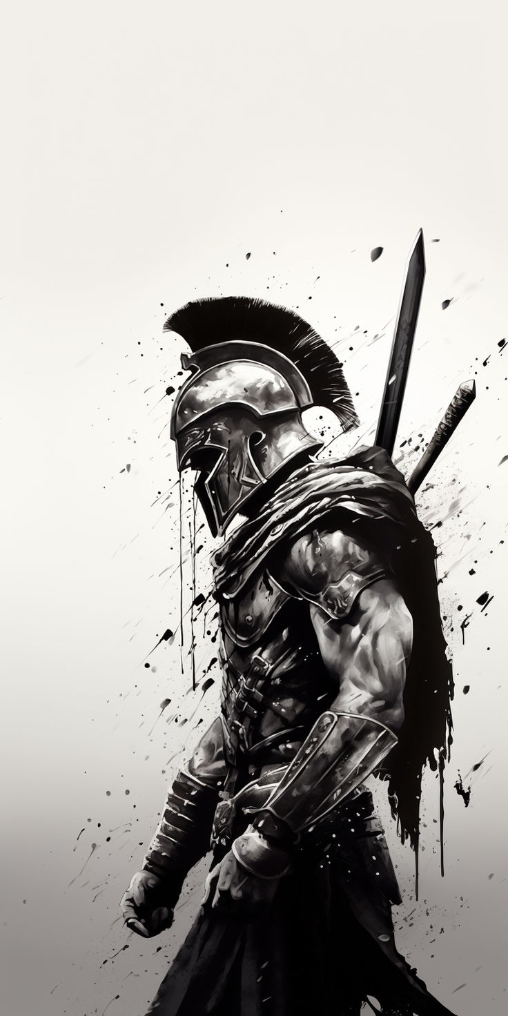 a black and white photo of a spartan