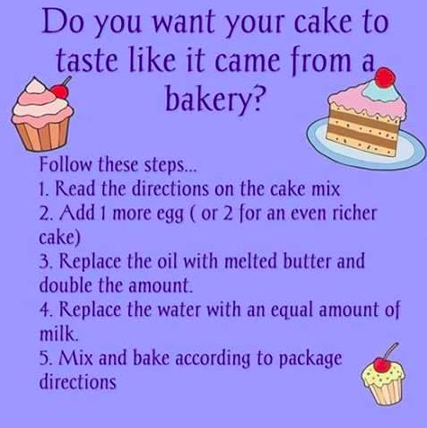 a recipe for cake with instructions on how to bake it and what to use them