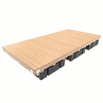 an image of a wooden deck with black plastic boxes on it's sides and bottom