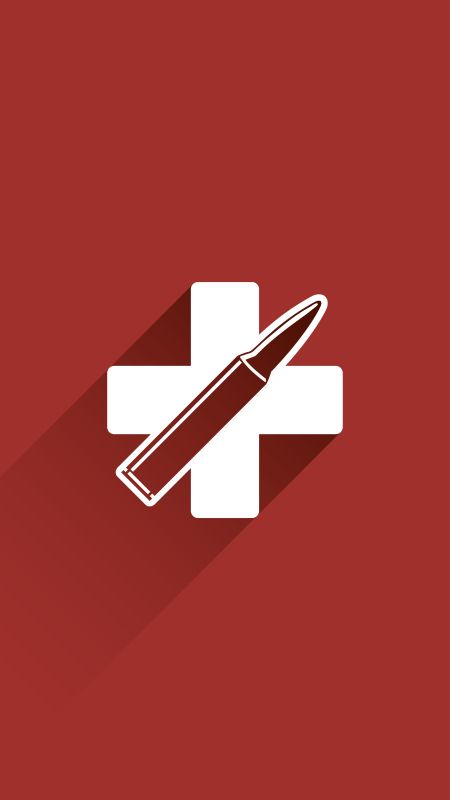 a red cross with a pen in the middle and a white medical symbol on it