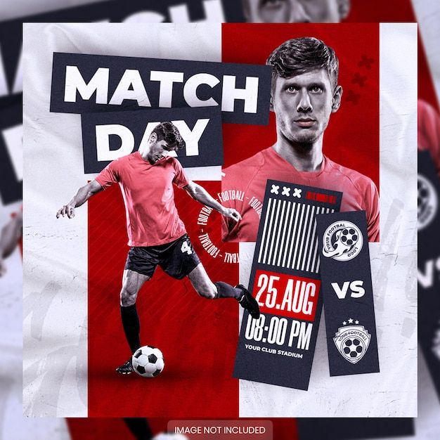 a poster for a soccer match with two players