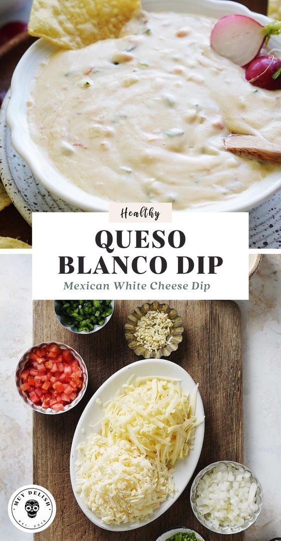 mexican white cheese dip with tortilla chips on the side